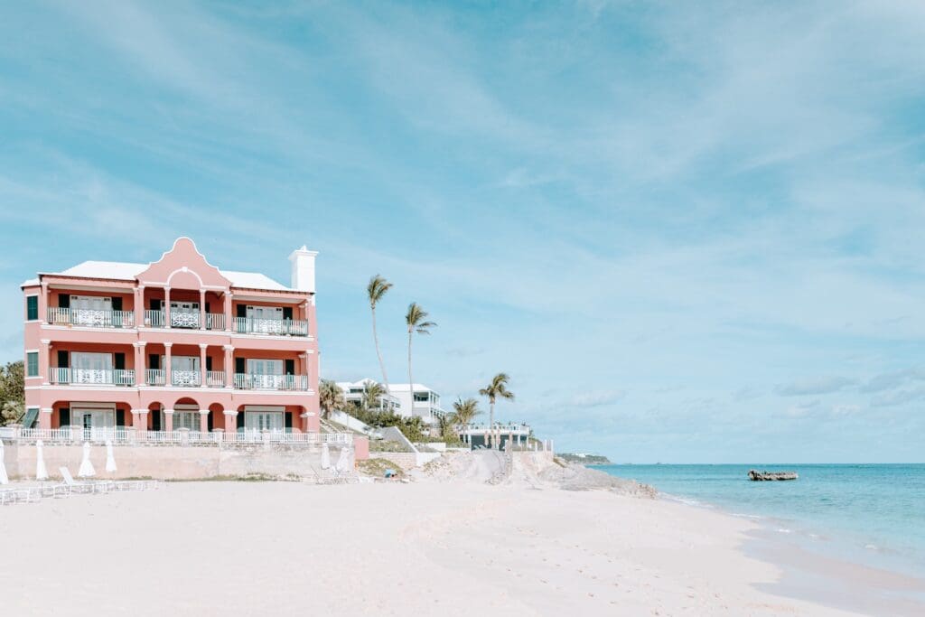 Bermuda pink villa on white beach