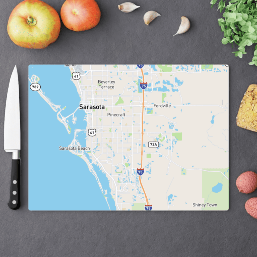Map cutting board as meaningful custom gift