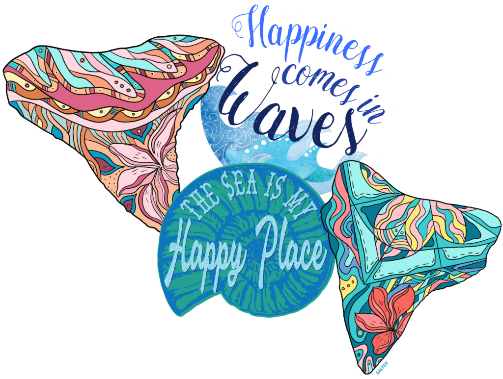 four die cut stickers in bright ocean themes scattered, affordable ocean themed gifts