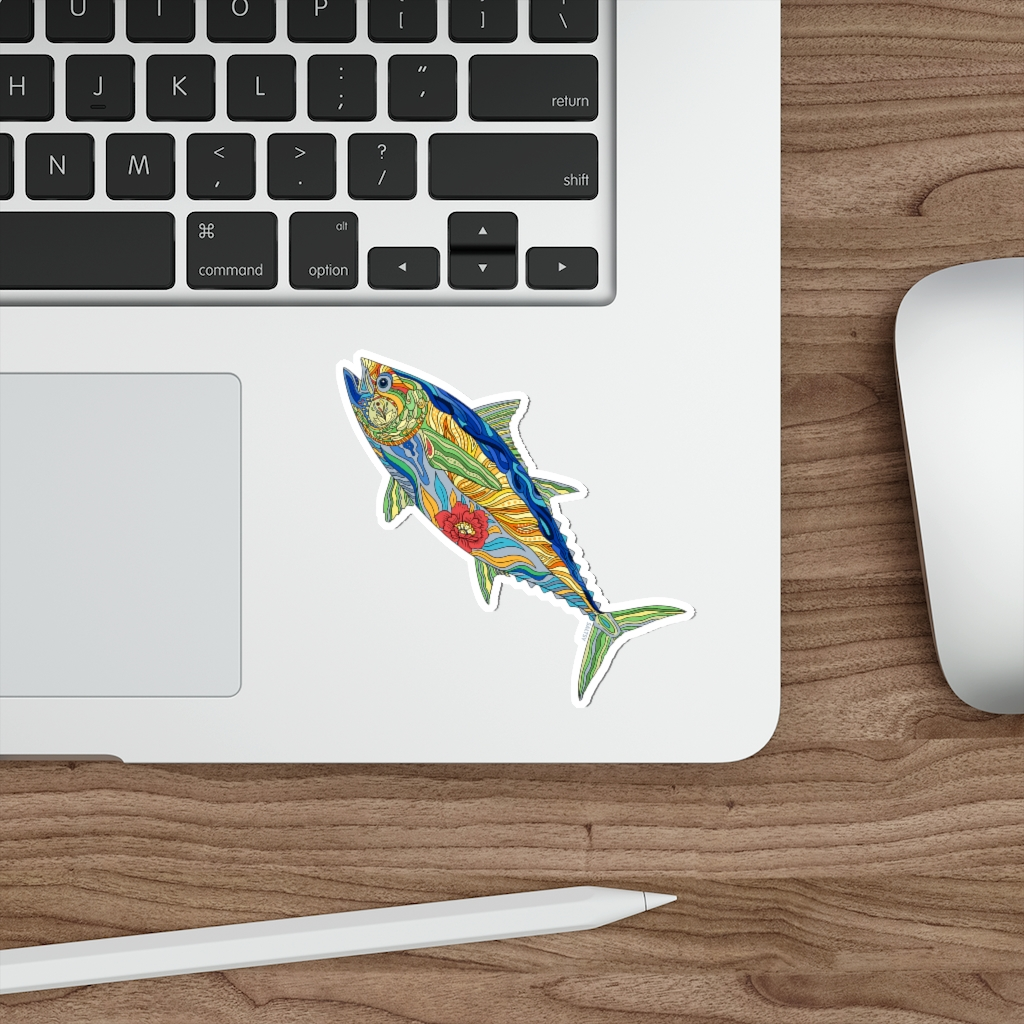 Blackfin tuna sticker on laptop