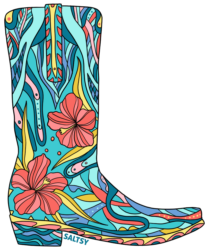 Saltsy tropical cowboy boot artwork