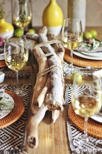 Driftwood centerpiece at dining table